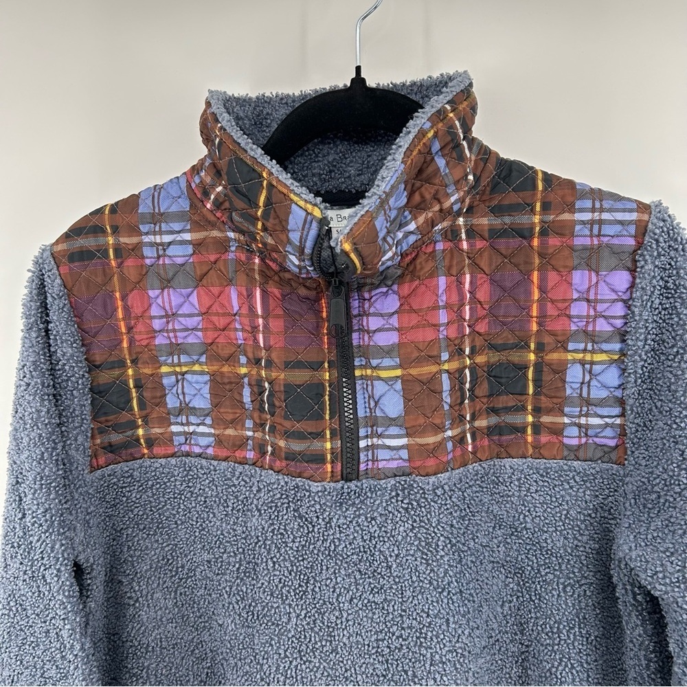 Vera Bradley Women's Teddy Fleece Blue Pullover 1/4 Zip Tartan Plaid Size S/M - Picture 4 of 7